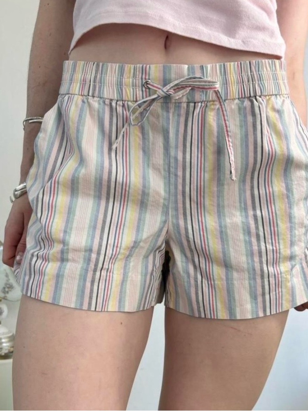 NEW LOFT Multicolor Stripe Pull-On Cotton Shorts Women's XXL Pink Blue